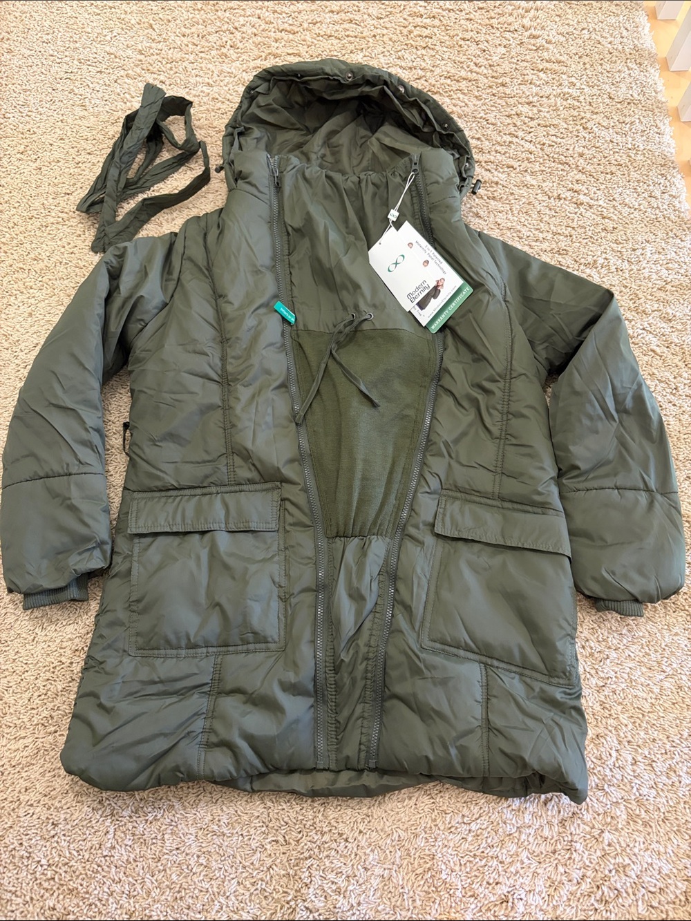 NWT Modern Eternity Rachel 3-in-1 Mid-thigh Maternity Olive Winter Puffer Coat S